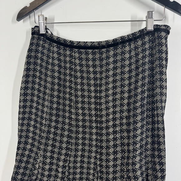 Vintage Anne Klein Black Cream Silk Houndstooth Midi Workwear Skirt Size 10 - Picture 4 of 15